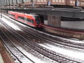 Commuter train arrives at kassel, hessen, germany station