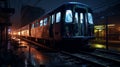 Commuter train at metro railway station at night. Neural network ai generated Royalty Free Stock Photo