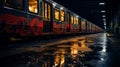 Commuter train at metro railway station at night. Neural network ai generated Royalty Free Stock Photo