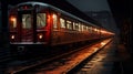 Commuter train at metro railway station at night. Neural network ai generated Royalty Free Stock Photo