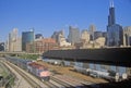 Commuter Train with Skyline, Chicago, Illinois