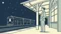 Commuter Waiting on Train Station Platform at Night, vector design Generative AI Royalty Free Stock Photo
