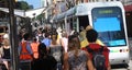 commuters entering trams during the Australian Open tennis tournament Royalty Free Stock Photo