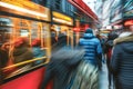 Commuters using public transportation, such as buses or trams