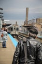 Commuters waiting for the Brown Line El train at the Armitage station in Chicago