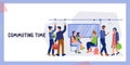 Commuting Time website banner template with people inside subway train. Royalty Free Stock Photo