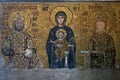 The Comnenus mosaic which is located on the eastern wall of the southern gallery of Aya Sofya in Istanbul in Turkey. Royalty Free Stock Photo