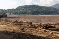 Como Italy the lake covered with timber and debris after heavy rains