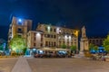 COMO, ITALY, JULY 17, 2019: Night view of people strolling on Piazza Alessandro Volta in Italian town Como