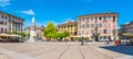 COMO, ITALY, JULY 17, 2019: People are strolling on Piazza Alessandro Volta in Italian town Como