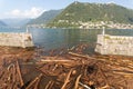 Como Italy the lake covered with timber and debris after heavy rains