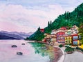 Como lake in Italy, Watercolor painting