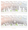 Como and Milan Italy City Skyline Set in Paper Cut Style