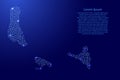 Comoros map from blue pattern of the maze grid and glowing space stars grid. Vector illustration Royalty Free Stock Photo