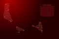 Comoros map from red pattern of the maze grid and glowing space stars grid. Vector illustration Royalty Free Stock Photo