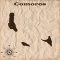 Comoros old map with grunge and crumpled paper. Vector illustration Royalty Free Stock Photo