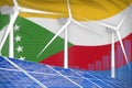 Comoros solar and wind energy digital graph concept - green natural energy industrial illustration. 3D Illustration