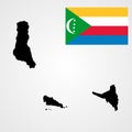 Comoros vector map silhouette and Comoros vector flag.