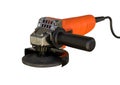 Compact angle grinder isolated over white background. Equipment used by woodworkers and locksmiths