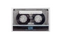 Compact audio cassette AKAI isolated. Back view compact audio cassette AKAI GX 90 in transparent case box. Position IEC type II