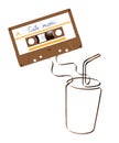 Compact audio cassette brown color and Iced coffee glass shape m