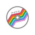 Compact audio disk with rainbow label. Musical equipment. CD icon, sign, symbol of 90s, 00s. Vector illustration with Royalty Free Stock Photo