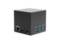 Compact black mini pc with multiple ports on a dark background Royalty Free Stock Photo