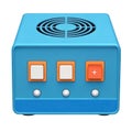 Compact blue electronic device with three control buttons and cooling fan white background Royalty Free Stock Photo