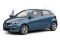 Compact blue hatchback car with a sleek design and a five-door configuration. It Royalty Free Stock Photo