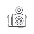 Compact camera with flash icon, linear isolated illustration, thin line vector, web design sign, outline concept symbol Royalty Free Stock Photo
