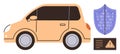 Compact Car with Digital Shield and Warning Sign Highlighting Security and Data Protection Royalty Free Stock Photo