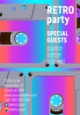 Compact cassette poster with vibrant retro 80s styled party invitation