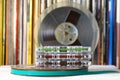 Compact cassettes and reel tapes, media for music and sound Royalty Free Stock Photo