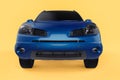 Compact city crossover blue color on a yellow background. Front view. 3d rendering. Royalty Free Stock Photo