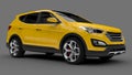 Compact city crossover yellow color on a gray background. 3d rendering. Royalty Free Stock Photo