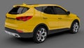 Compact city crossover yellow color on a gray background. 3d rendering. Royalty Free Stock Photo