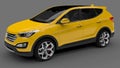 Compact city crossover yellow color on a gray background. 3d rendering. Royalty Free Stock Photo