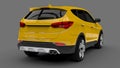 Compact city crossover yellow color on a gray background. 3d rendering. Royalty Free Stock Photo