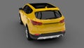 Compact city crossover yellow color on a gray background. 3d rendering. Royalty Free Stock Photo