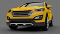 Compact city crossover yellow color on a gray background. 3d rendering. Royalty Free Stock Photo