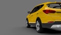 Compact city crossover yellow color on a gray background. 3d rendering. Royalty Free Stock Photo