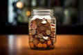 Compact Coins inside glass jar. Generate Ai Royalty Free Stock Photo