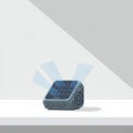A compact, cube-like device featuring a solar panel on top. The panel is dark, divided Royalty Free Stock Photo