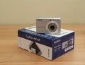 Compact digital camera Sony DSC-S730 on its original packaging..