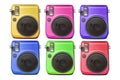 Compact digital cameras of various colors isolated on white background Royalty Free Stock Photo