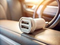 Compact Dual USB Car Charger Fast Charging Convenient for Road Trips Daily Driving Royalty Free Stock Photo