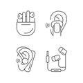 Compact in ear earphones linear icons set