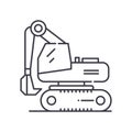 Compact excavator concept icon, linear isolated illustration, thin line vector, web design sign, outline concept symbol Royalty Free Stock Photo