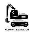 compact excavator icon, black vector sign with editable strokes, concept illustration Royalty Free Stock Photo