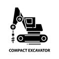 compact excavator symbol icon, black vector sign with editable strokes, concept illustration Royalty Free Stock Photo